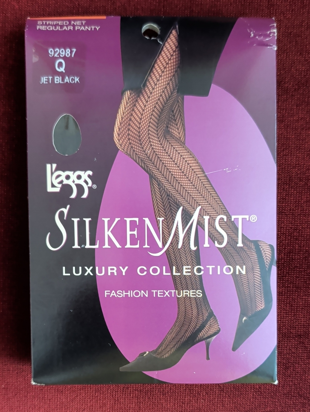 SilkenMist by Leggs Striped Net Pantyhose - Jet Black, Size Q